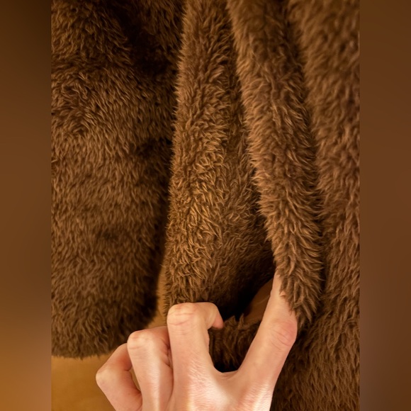 Angashion Women's Brown Fuzzy Fleece Lapel Open Front Long Coat Faux Fur - Picture 6 of 9